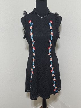 Altar'd State Embroidered Lace Jaenie Mini Dress Black Sz L Dark Romantic Gothic